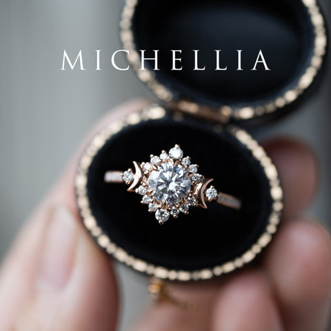 [Selene] IGI Certified Diamond Moon Goddess 18K Rose Gold Engagement Ring w/ Pave Shank, One of A Kind & Ready-to-Ship Women's Ring michelliafinejewelry