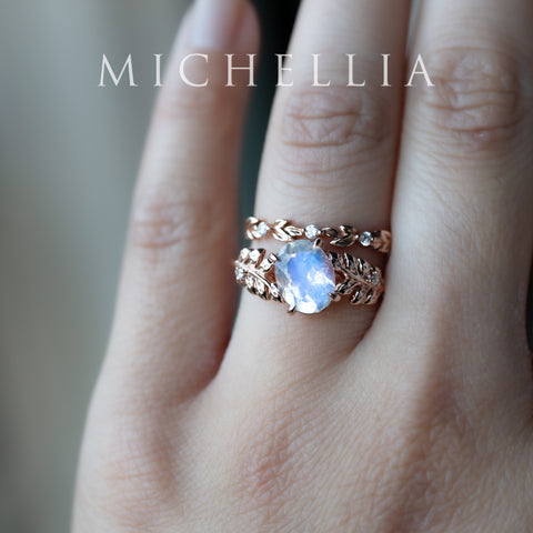 [Wisteria] Blue Moon Wisteria - Floral Oval Moonstone Engagement Ring, 14K Rose Gold, One of A Kind & Ready-to-Ship Women's Ring michelliafinejewelry