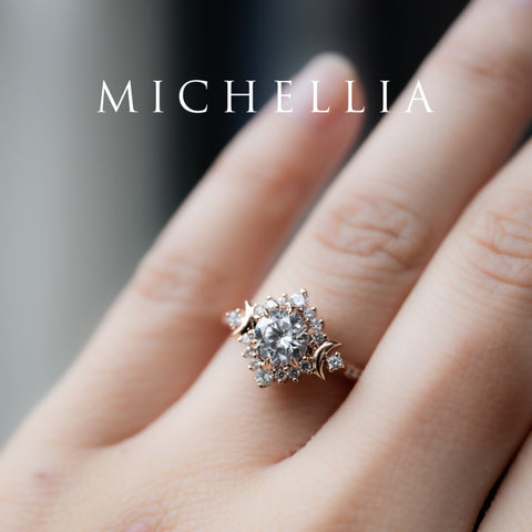 [Selene] IGI Certified Diamond Moon Goddess 18K Rose Gold Engagement Ring w/ Pave Shank, One of A Kind & Ready-to-Ship Women's Ring michelliafinejewelry