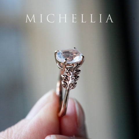 [Wisteria] Blue Moon Wisteria - Floral Oval Moonstone Engagement Ring, 14K Rose Gold, One of A Kind & Ready-to-Ship Women's Ring michelliafinejewelry