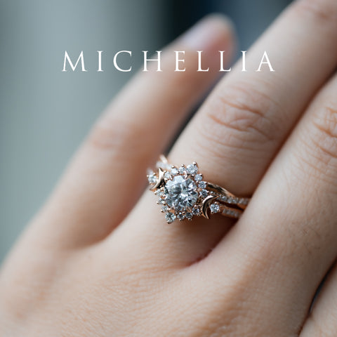 [Selene] IGI Certified Diamond Moon Goddess 18K Rose Gold Engagement Ring w/ Pave Shank, One of A Kind & Ready-to-Ship Women's Ring michelliafinejewelry