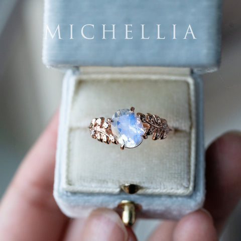 [Wisteria] Blue Moon Wisteria - Floral Oval Moonstone Engagement Ring, 14K Rose Gold, One of A Kind & Ready-to-Ship Women's Ring michelliafinejewelry