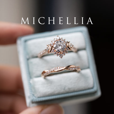 [Selene] IGI Certified Diamond Moon Goddess 18K Rose Gold Engagement Ring w/ Pave Shank, One of A Kind & Ready-to-Ship Women's Ring michelliafinejewelry