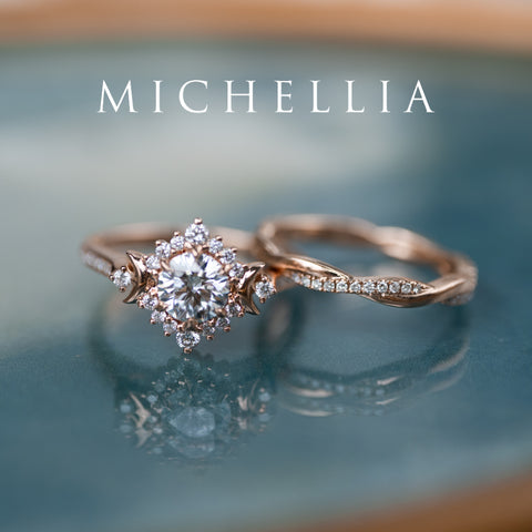 [Selene] IGI Certified Diamond Moon Goddess 18K Rose Gold Engagement Ring w/ Pave Shank, One of A Kind & Ready-to-Ship Women's Ring michelliafinejewelry