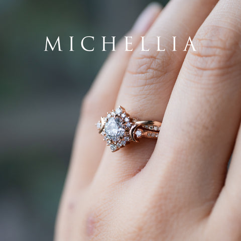 [Selene] IGI Certified Diamond Moon Goddess 18K Rose Gold Engagement Ring w/ Pave Shank, One of A Kind & Ready-to-Ship Women's Ring michelliafinejewelry