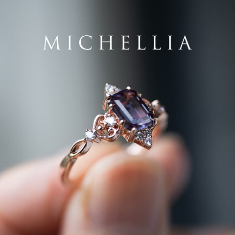 [Amorette] Eternal Love Emerald Cut Alexandrite Engagement Ring, 14K Rose Gold - One of A Kind & Ready-to-Ship Women's Ring michelliafinejewelry