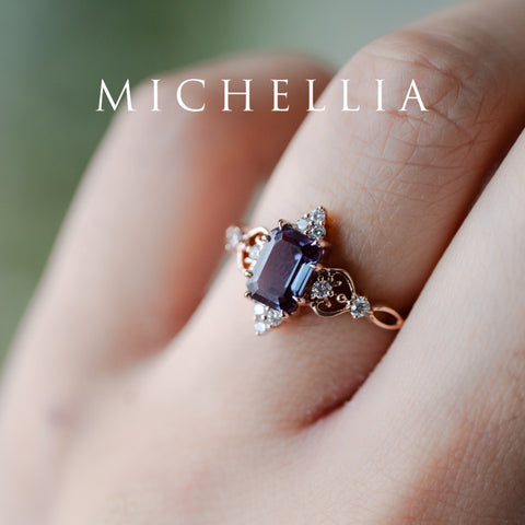 [Amorette] Eternal Love Emerald Cut Alexandrite Engagement Ring, 14K Rose Gold - One of A Kind & Ready-to-Ship Women's Ring michelliafinejewelry