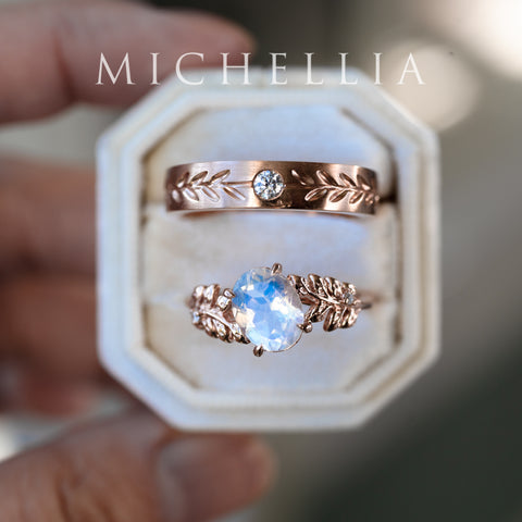 [Wisteria] Blue Moon Wisteria - Floral Oval Moonstone Engagement Ring, 14K Rose Gold, One of A Kind & Ready-to-Ship Women's Ring michelliafinejewelry