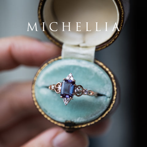 [Amorette] Eternal Love Emerald Cut Alexandrite Engagement Ring, 14K Rose Gold - One of A Kind & Ready-to-Ship Women's Ring michelliafinejewelry