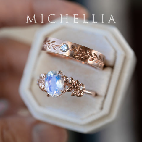 [Wisteria] Blue Moon Wisteria - Floral Oval Moonstone Engagement Ring, 14K Rose Gold, One of A Kind & Ready-to-Ship Women's Ring michelliafinejewelry