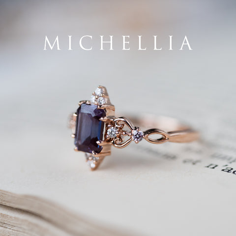 [Amorette] Eternal Love Emerald Cut Alexandrite Engagement Ring, 14K Rose Gold - One of A Kind & Ready-to-Ship Women's Ring michelliafinejewelry