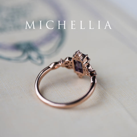 [Amorette] Eternal Love Emerald Cut Alexandrite Engagement Ring, 14K Rose Gold - One of A Kind & Ready-to-Ship Women's Ring michelliafinejewelry