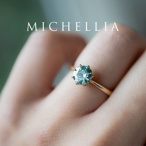[Victoria] Mint Green Moissanite Secret Royal Garden Engagement Ring 3-piece set, 18K Yellow Gold, Ready-to-Ship Women's Ring michelliafinejewelry