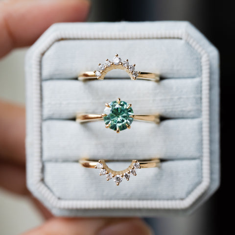 [Victoria] Mint Green Moissanite Secret Royal Garden Engagement Ring 3-piece set, 18K Yellow Gold, Ready-to-Ship Women's Ring michelliafinejewelry