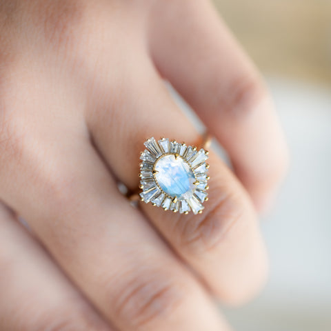 [Athena] Vintage Deco Oval Cut Goddess Ring in Moonstone Women's Ring michelliafinejewelry   