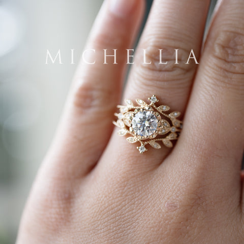 [Evanthe] Vintage Floral Engagement Ring in Diamond / Moissanite Women's Ring michelliafinejewelry