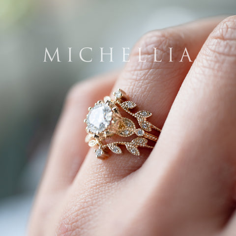 [Evanthe] Vintage Floral Engagement Ring in Diamond / Moissanite Women's Ring michelliafinejewelry