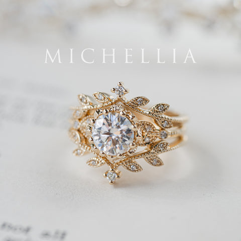 [Evanthe] Vintage Floral Engagement Ring in Diamond / Moissanite Women's Ring michelliafinejewelry