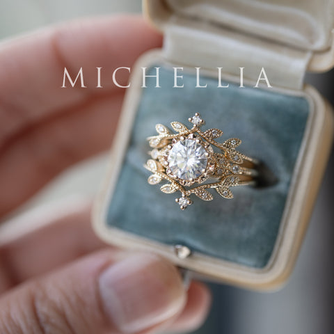 [Evanthe] Vintage Floral Engagement Ring in Diamond / Moissanite Women's Ring michelliafinejewelry