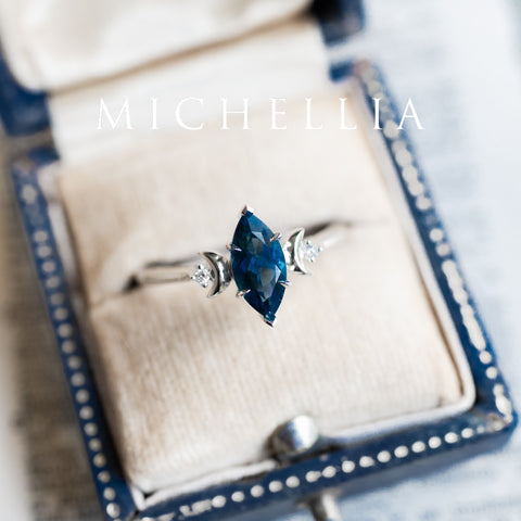 [Cressida] Moon Goddess Marquise Cut Ring in Lab Blue Sapphire Women's Ring michelliafinejewelry   