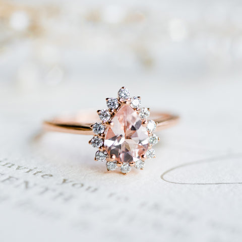 [Camellia] Vintage Bloom Halo Pear Engagement Ring in Diamond / Moissanite Women's Ring michelliafinejewelry   