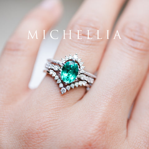[Evelina] Vintage Classic Crown Oval Engagement Ring in Emerald Women's Ring michelliafinejewelry