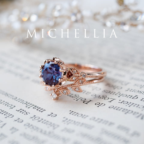 [Evanthe] Vintage Floral Engagement Ring in Lab Alexandrite Women's Ring michelliafinejewelry   