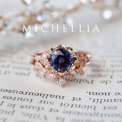 [Evanthe] Vintage Floral Engagement Ring in Lab Alexandrite Women's Ring michelliafinejewelry   