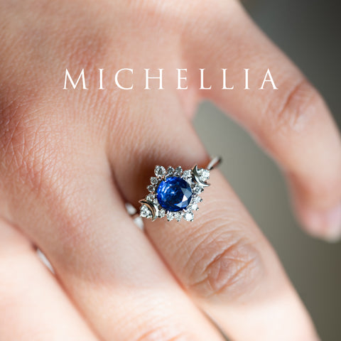 [Selene] Moon Goddess Engagement Ring in Blue Sapphire Women's Ring michelliafinejewelry   