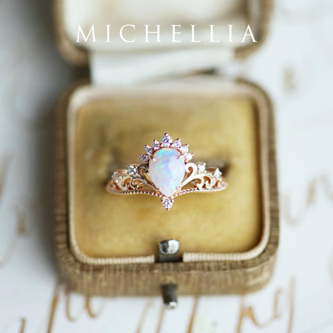 [Reinette] Empress Crown Pear Cut Ring in Morganite Women's Ring michelliafinejewelry   