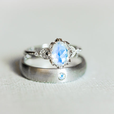 [Nolan] Men's Classic Comfort Fit Band with Outer Moonstone, 5mm Men's Band Michellia Fine Jewelry   