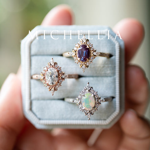 [Alessandra] Art Deco Oval Cut Engagement Ring in Diamond / Moissanite Women's Ring michelliafinejewelry