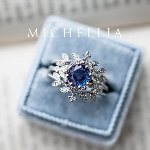 [Evanthe] Vintage Floral Engagement Ring in Blue Sapphire Women's Ring michelliafinejewelry   