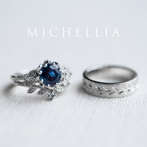 [Evanthe] Vintage Floral Engagement Ring in Blue Sapphire Women's Ring michelliafinejewelry   