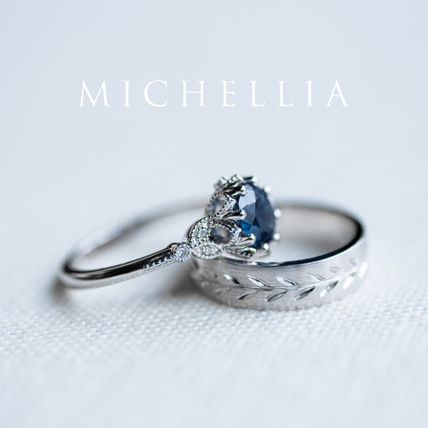 [Evanthe] Vintage Floral Engagement Ring in Blue Sapphire Women's Ring michelliafinejewelry   