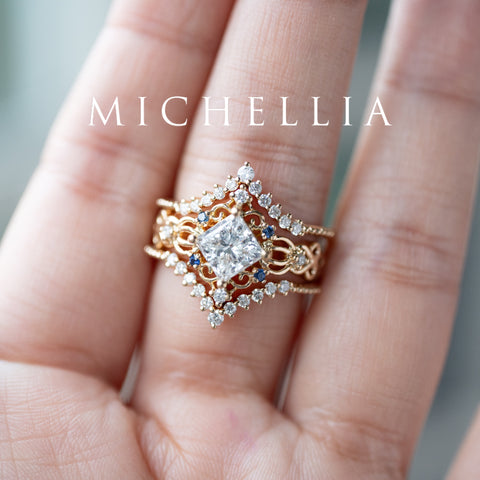 [Elsa] Vintage Square Princess Cut Engagement Ring in Aquamarine Women's Ring michelliafinejewelry