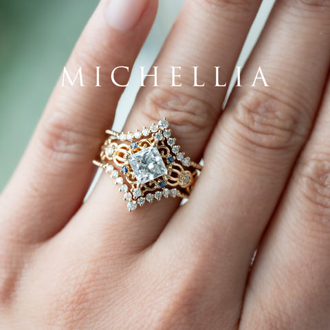 [Elsa] Vintage Square Princess Cut Engagement Ring in Lab Blue Sapphire Women's Ring michelliafinejewelry