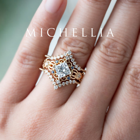 [Anna] Vintage Square Princess Cut Ring in Lab Emerald Women's Ring michelliafinejewelry