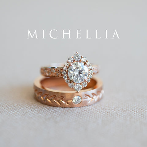 [Juniper] Unisex Gemstone Laurel Leaf Wedding Band in Morganite Men's Band Michellia Fine Jewelry   