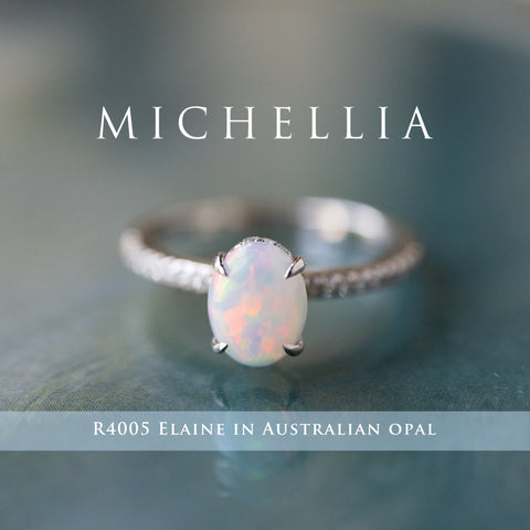 [Elaine] Modern Classic Oval Solitaire Ring in Natural Australian Opal Women's Ring michelliafinejewelry   