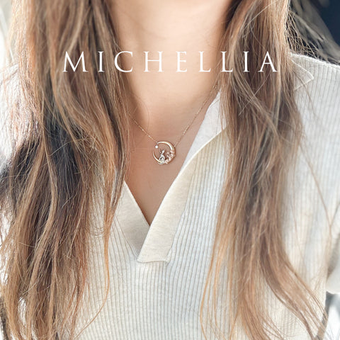 [Elune] Moonlight Cat in Rose Garden Solid Gold Necklace - One of A Kind & Ready-to-Ship Necklace michelliafinejewelry   