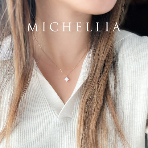 [Astoria] Snow Princess Ice Opal Necklace, 14K Rose Gold - One of A Kind & Ready-to-Ship Necklace michelliafinejewelry