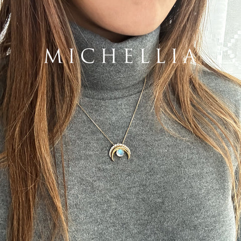 [Serena] Sailor Moon Inspired Moonstone Diamond Necklace in Solid 14K Yellow Gold - One of A Kind & Ready-to-Ship Necklace michelliafinejewelry