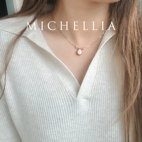 [Calantha] Bloom of Light Woodland Floral Teardrop Australian Opal Necklace - One of A Kind & Ready-to-Ship Necklace michelliafinejewelry