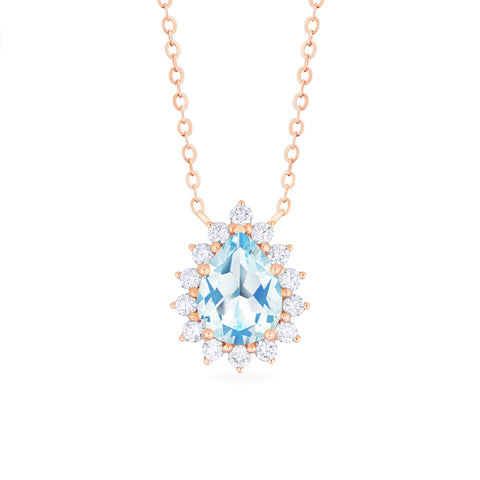 [Camellia] Vintage Bloom Pear Cut Necklace in Aquamarine Necklace michelliafinejewelry   