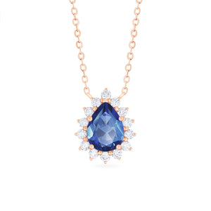 [Camellia] Vintage Bloom Pear Cut Necklace in Lab Blue Sapphire Necklace michelliafinejewelry   
