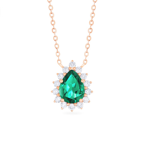 [Camellia] Vintage Bloom Pear Cut Necklace in Lab Emerald Necklace michelliafinejewelry   