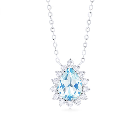 [Camellia] Vintage Bloom Pear Cut Necklace in Aquamarine Necklace michelliafinejewelry   