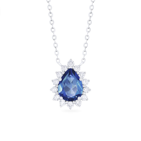 [Camellia] Vintage Bloom Pear Cut Necklace in Lab Blue Sapphire Necklace michelliafinejewelry   