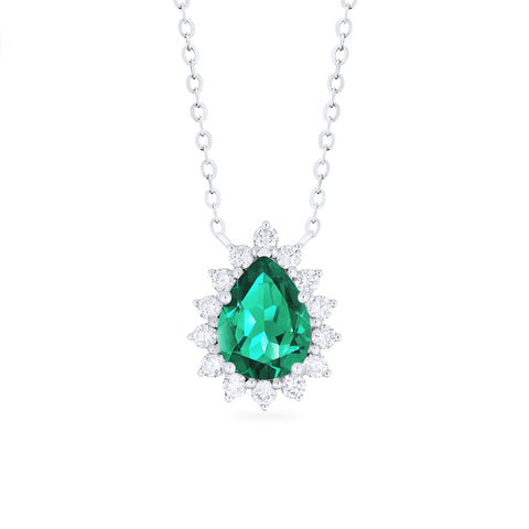 [Camellia] Vintage Bloom Pear Cut Necklace in Lab Emerald Necklace michelliafinejewelry   